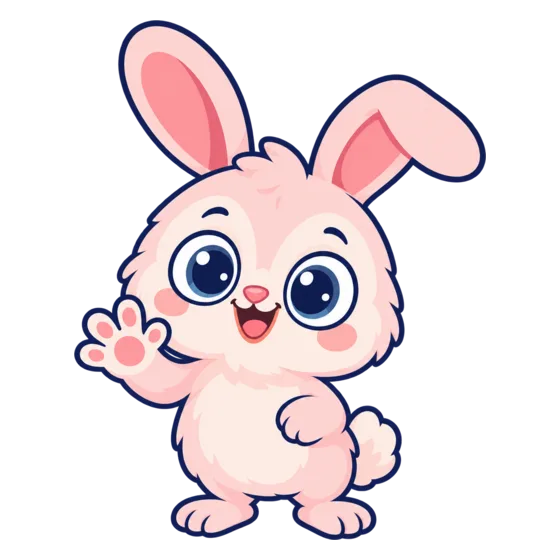 Bea, a pink bunny, holding up one paw to count